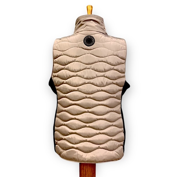Like New Calvin Klein Performance Puffer Vest Ribbed Knit Side Panels Tan Black - Picture 6 of 15